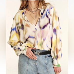 ba&sh Foka Printed Long Sleeve Blouse In Multi Sz 2